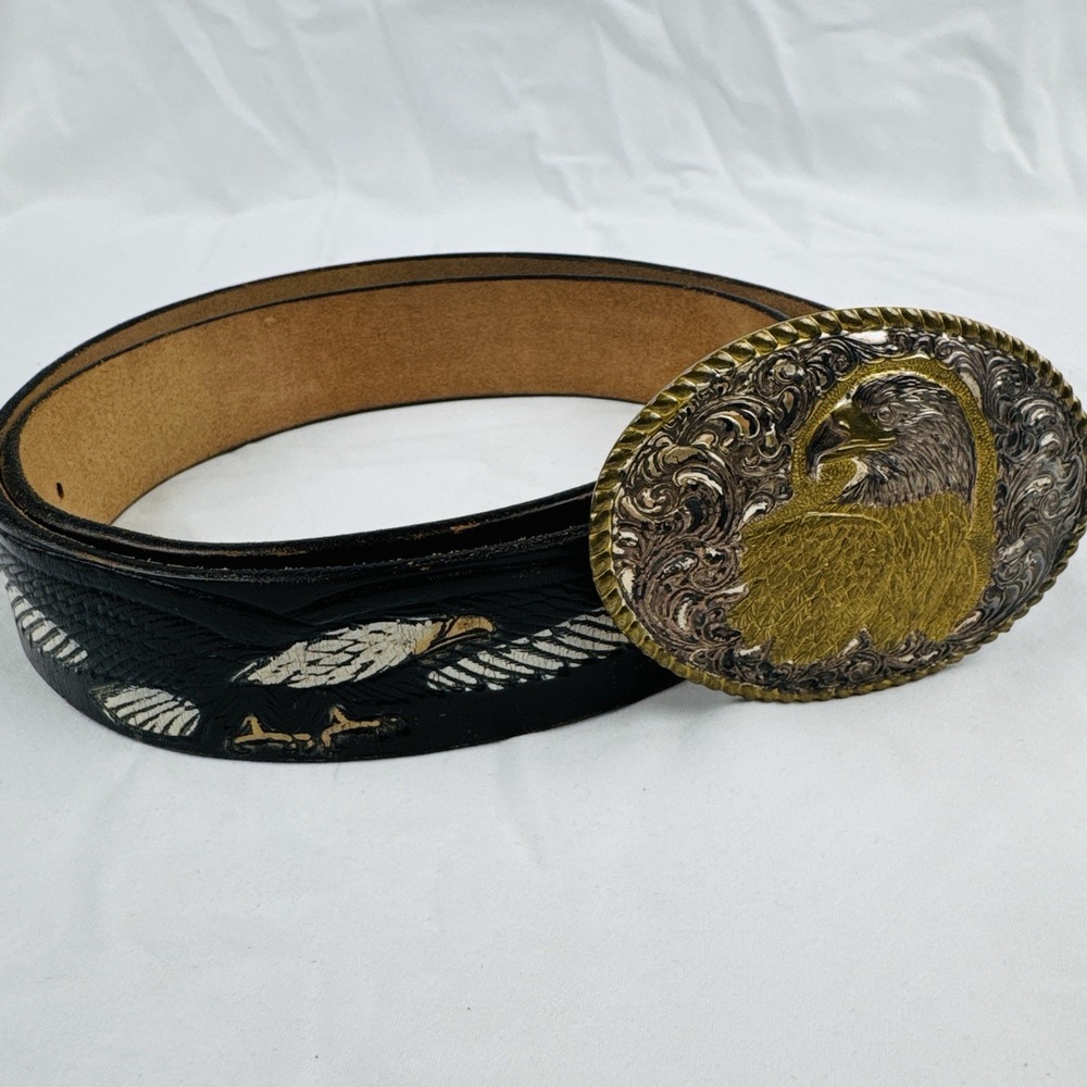 Vintage Brushy Creek Eagle Leather Tooled Leather Western Belt Size 40 USA Made